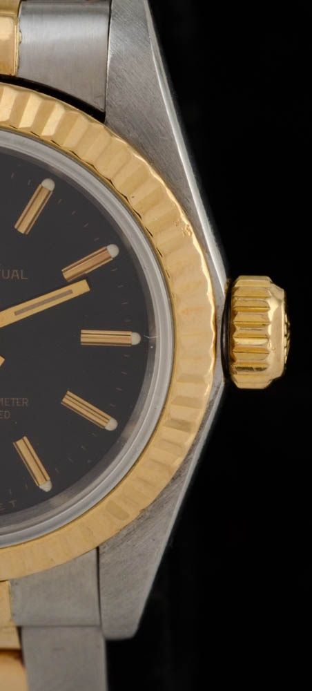 Women's Rolex Perpetual 18K Yellow Gold and Stainless Steel Black Index Oyster Watch