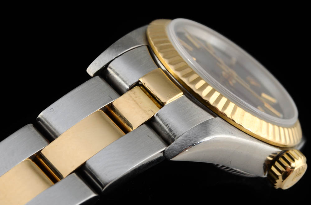 Women's Rolex Perpetual 18K Yellow Gold and Stainless Steel Black Index Oyster Watch