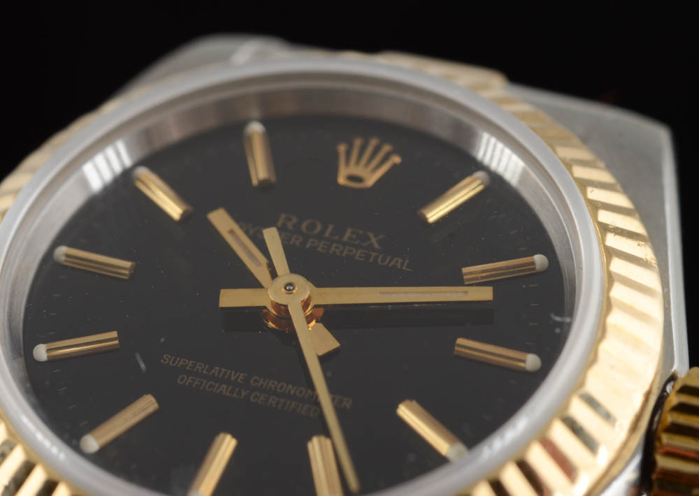 Women's Rolex Perpetual 18K Yellow Gold and Stainless Steel Black Index Oyster Watch