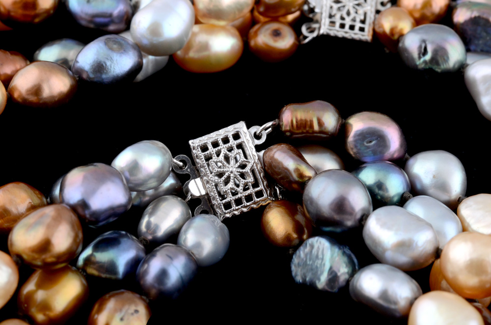 Multi-Strand Dyed Cultured Freshwater Pearl Necklace and Matching Bracelet