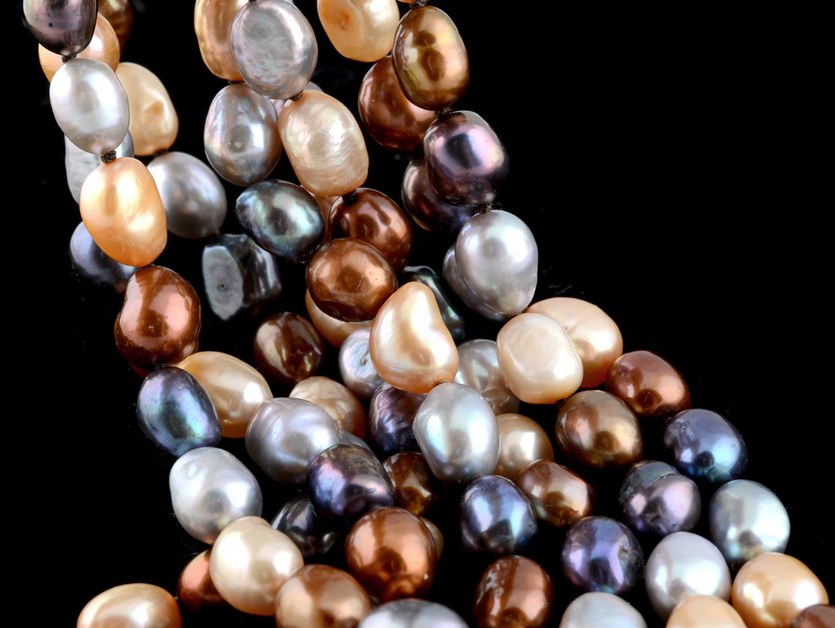 Multi-Strand Dyed Cultured Freshwater Pearl Necklace and Matching Bracelet