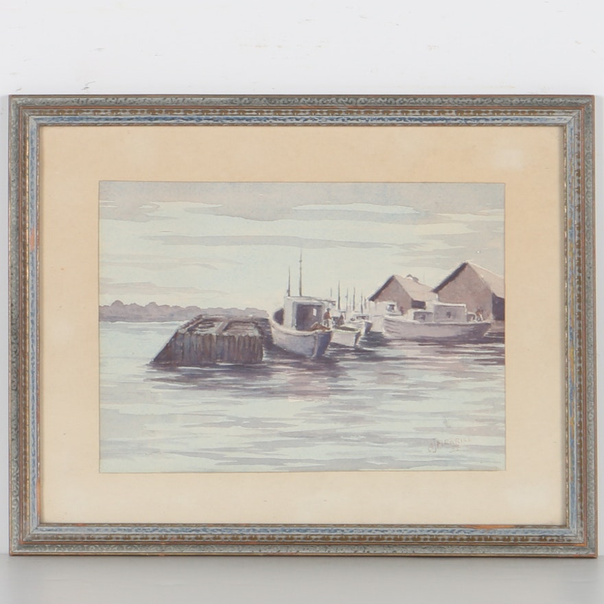 Arthur J. Merrill Watercolor Maritime Scene