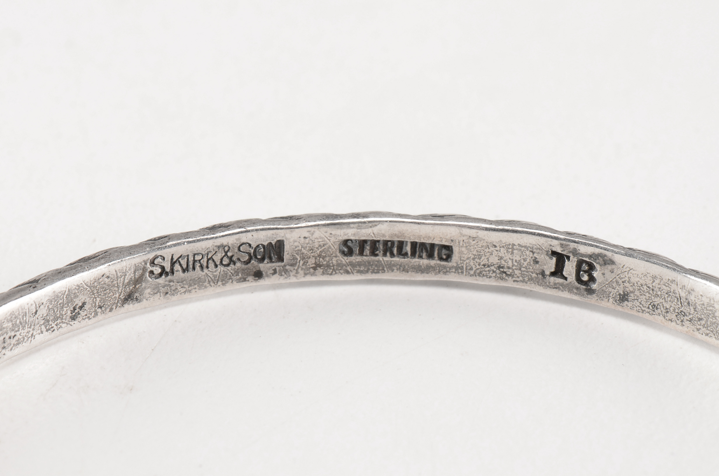 Vintage S. Kirk & Son Sterling Silver Textured Bangle and Silvertone Heart Shape Openwork Pierced Dangle Earrings