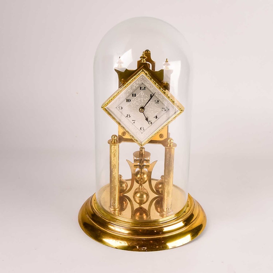 Vintage German Glass Dome Anniversary Clock