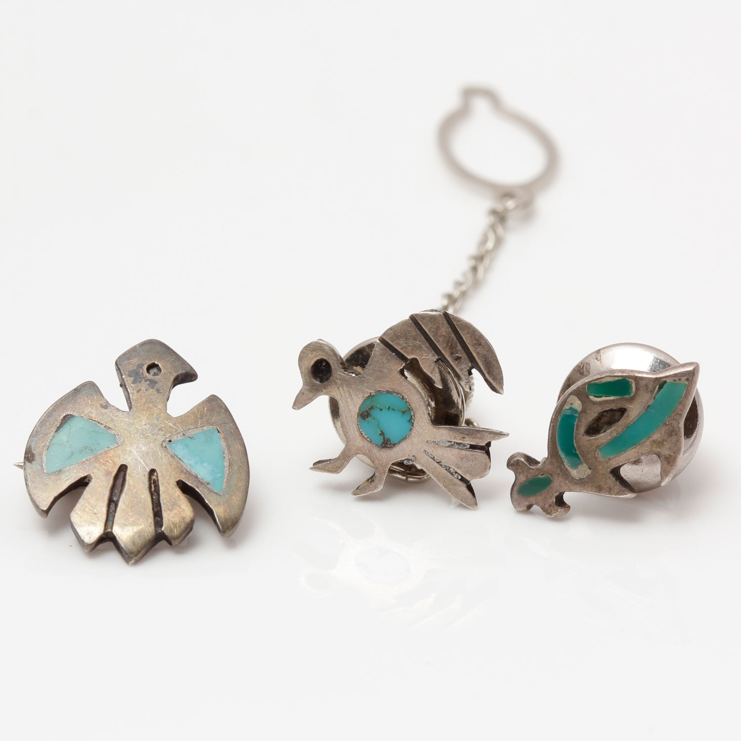 Vintage 800 Silver and Turquoise Tie Clips