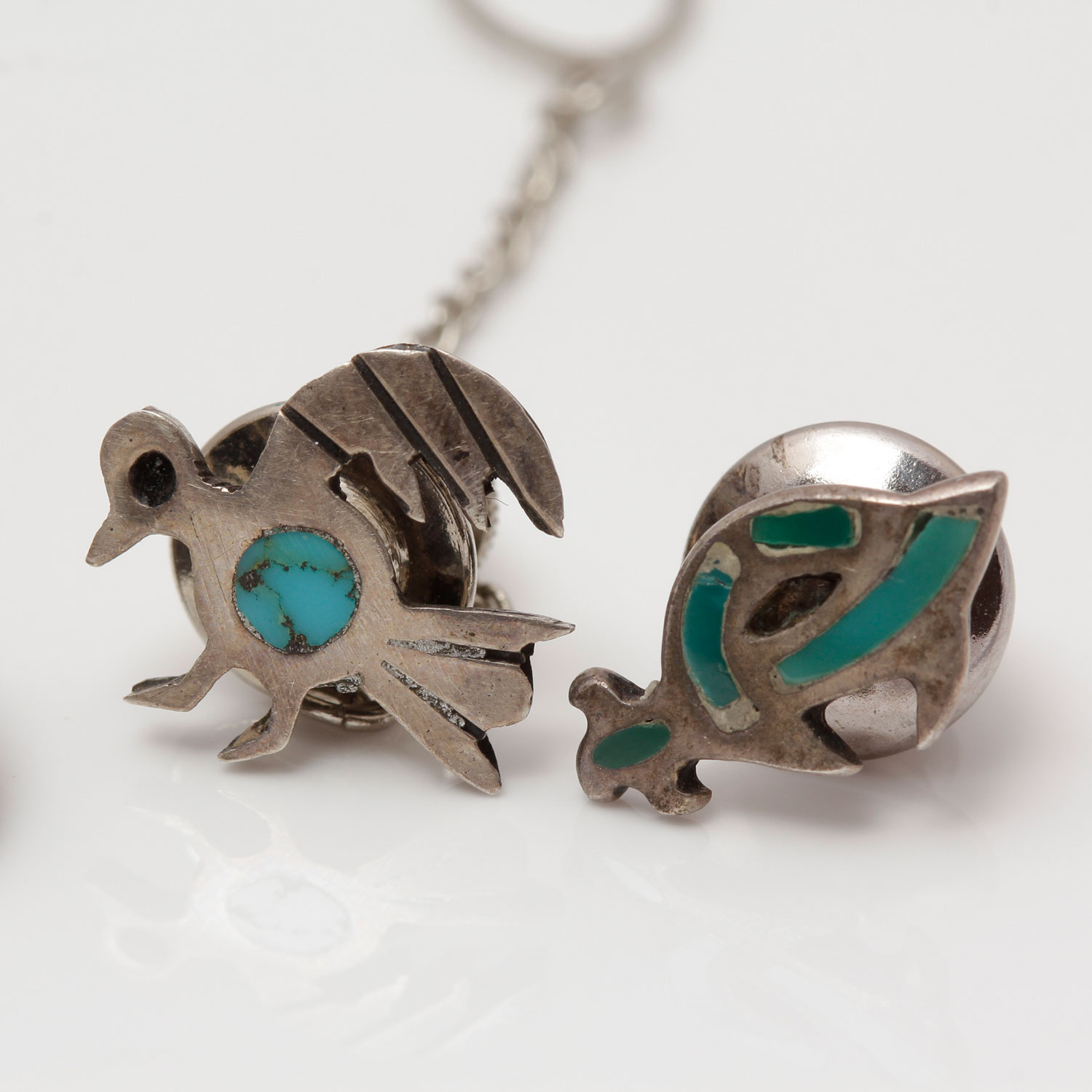 Vintage 800 Silver and Turquoise Tie Clips