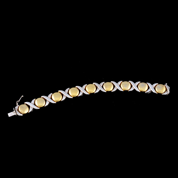 Italian Sterling Silver "Hugs and Kisses" Two Tone Link Bracelet