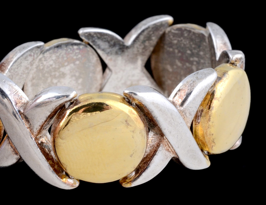 Italian Sterling Silver "Hugs and Kisses" Two Tone Link Bracelet