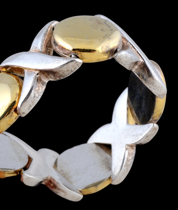 Italian Sterling Silver "Hugs and Kisses" Two Tone Link Bracelet