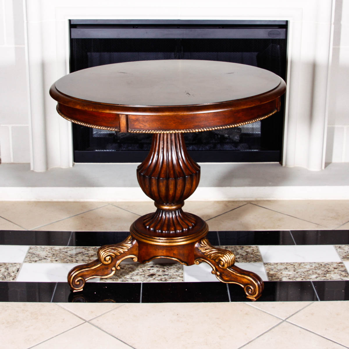 Round Mahogany Accent Table with Urn Shaped Base