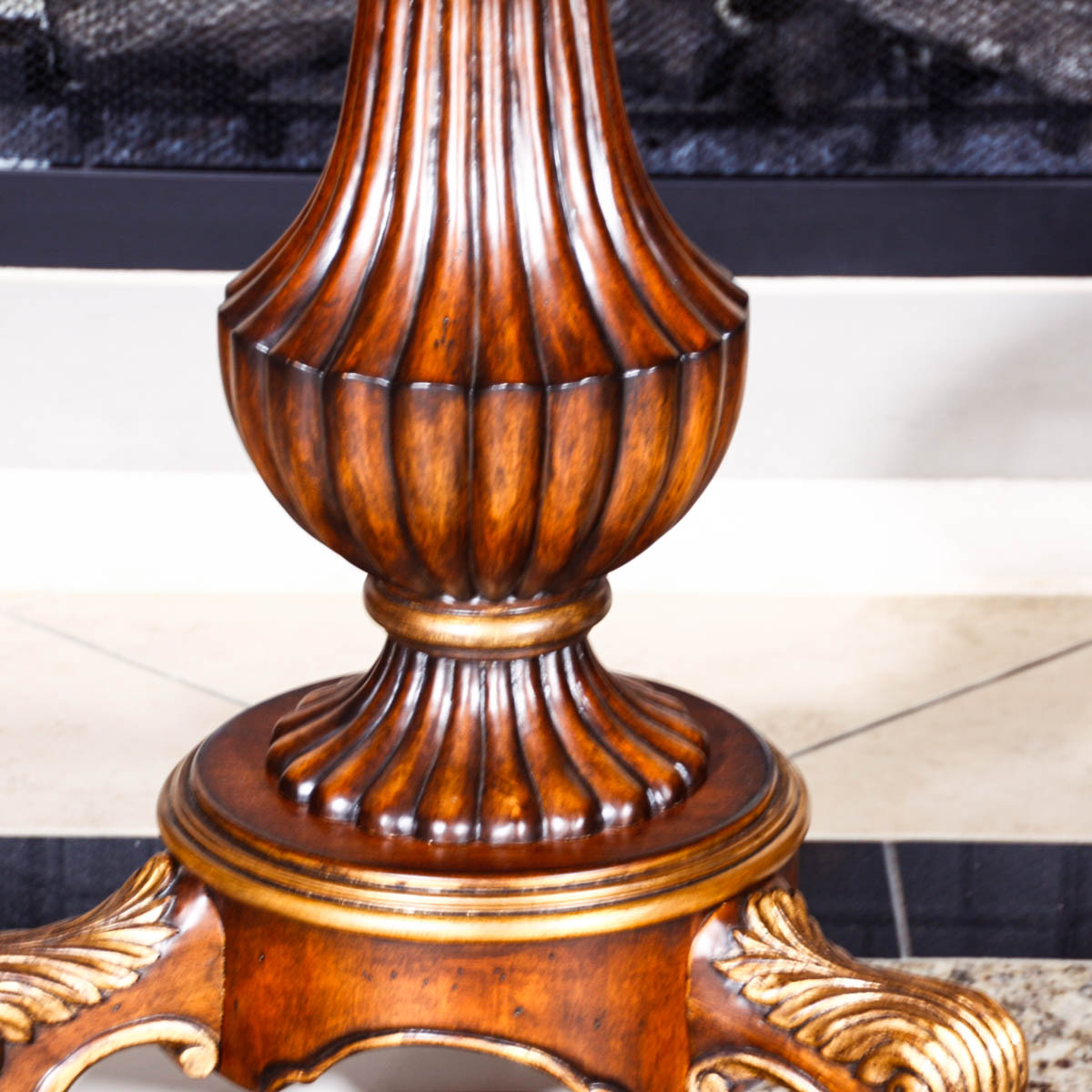 Round Mahogany Accent Table with Urn Shaped Base