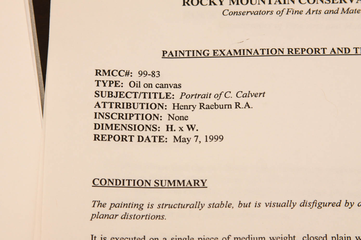 Important Sir Henry Raeburn Original Oil Painting on Canvas, "Portrait of C. Calvert R. W. S"