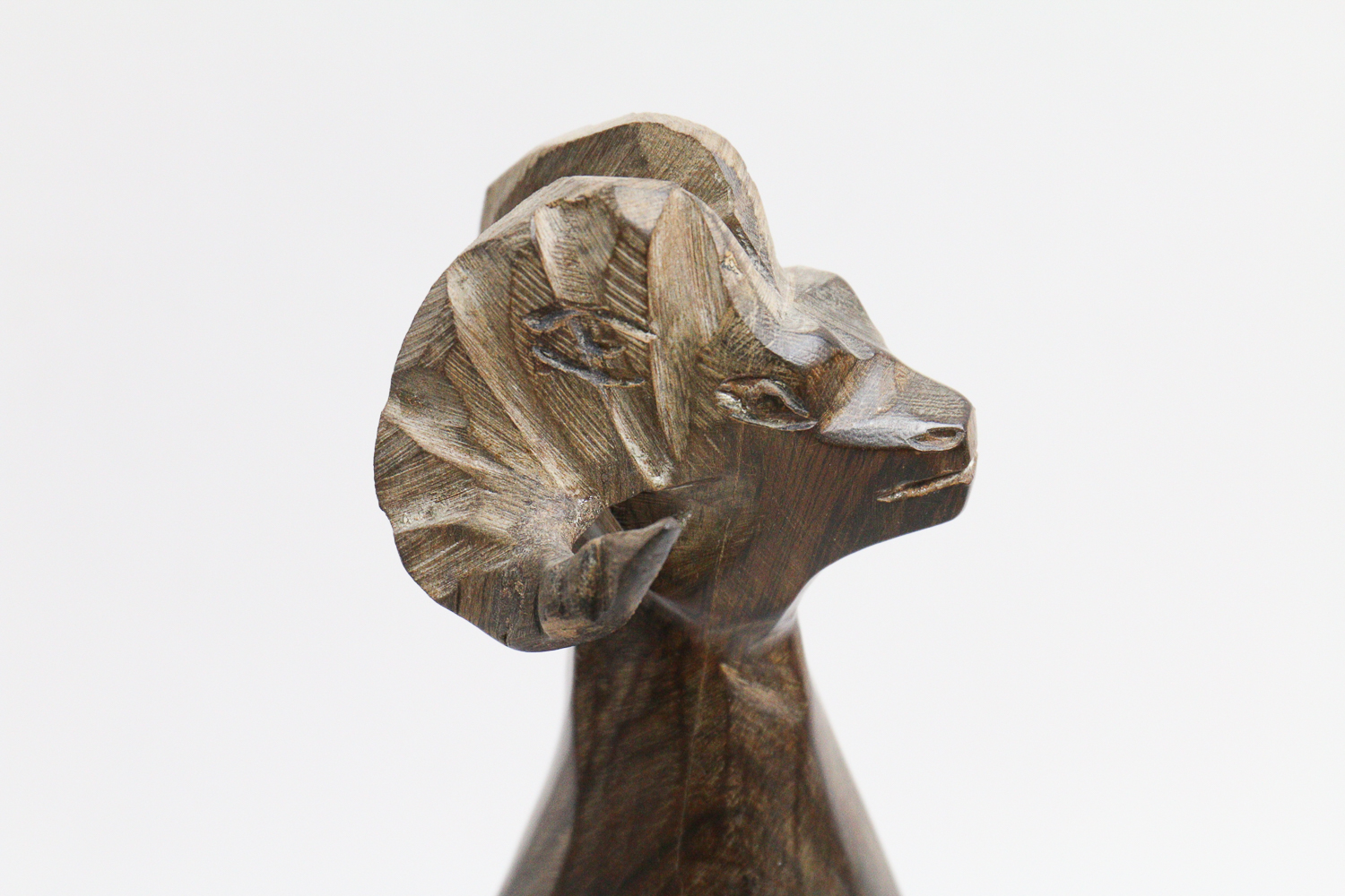 Carved Wood Ram Sculpture