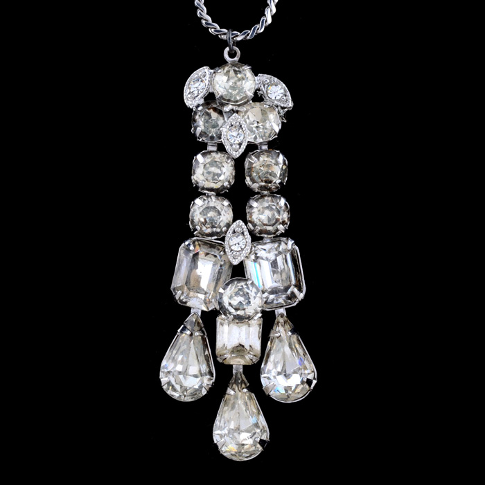 Vintage Eisenberg Ice Rhinestone Drop Pendant Chain Necklace with "Eisenberg Jewelry" Box