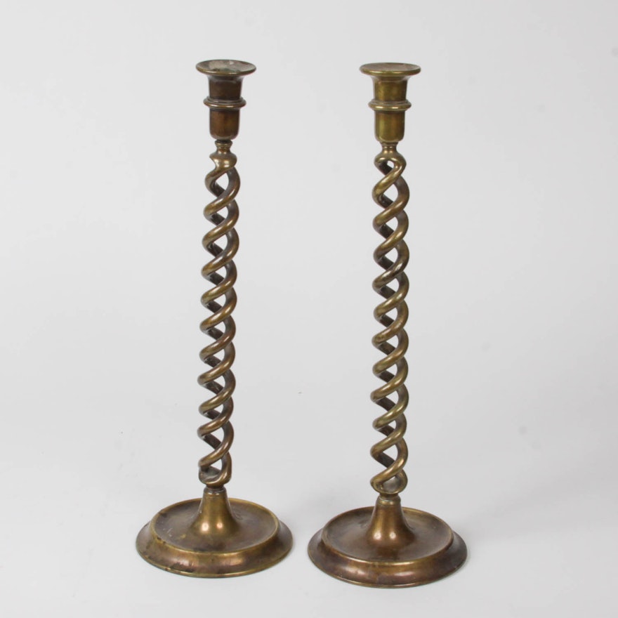 Pair of Twisted Brass Candle Holders