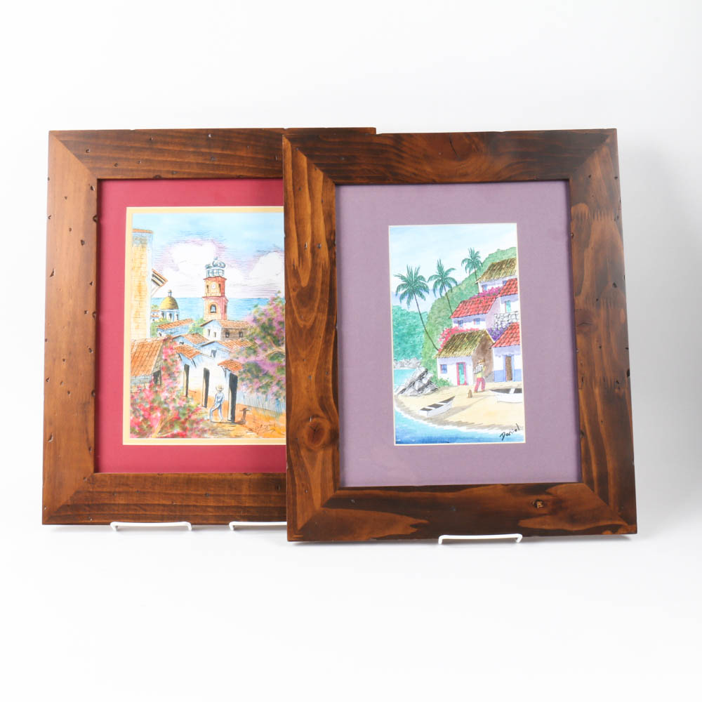 Pair of Framed Caribbean Watercolors