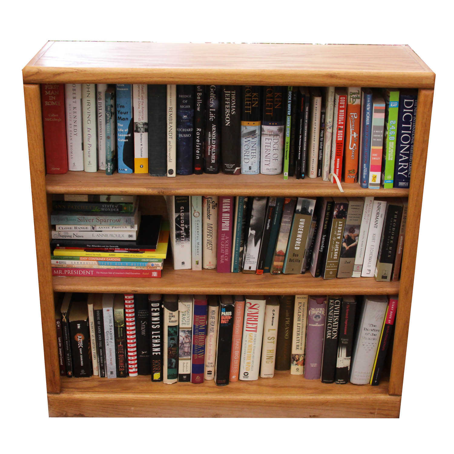 Oak Book Shelf with 75 Books