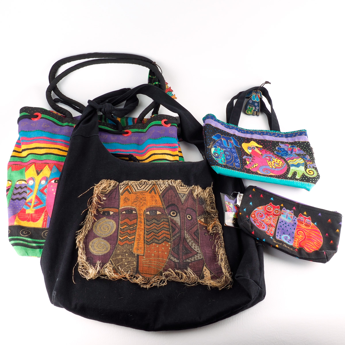 Four Laurel Burch Colorful Graphic Canvas Bags