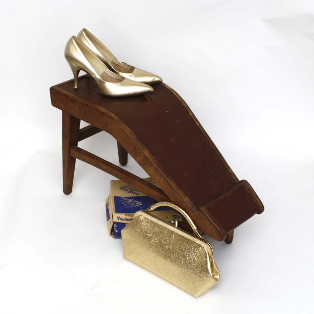 Vintage Shoe Store Fitting Stool and Revillon Heels