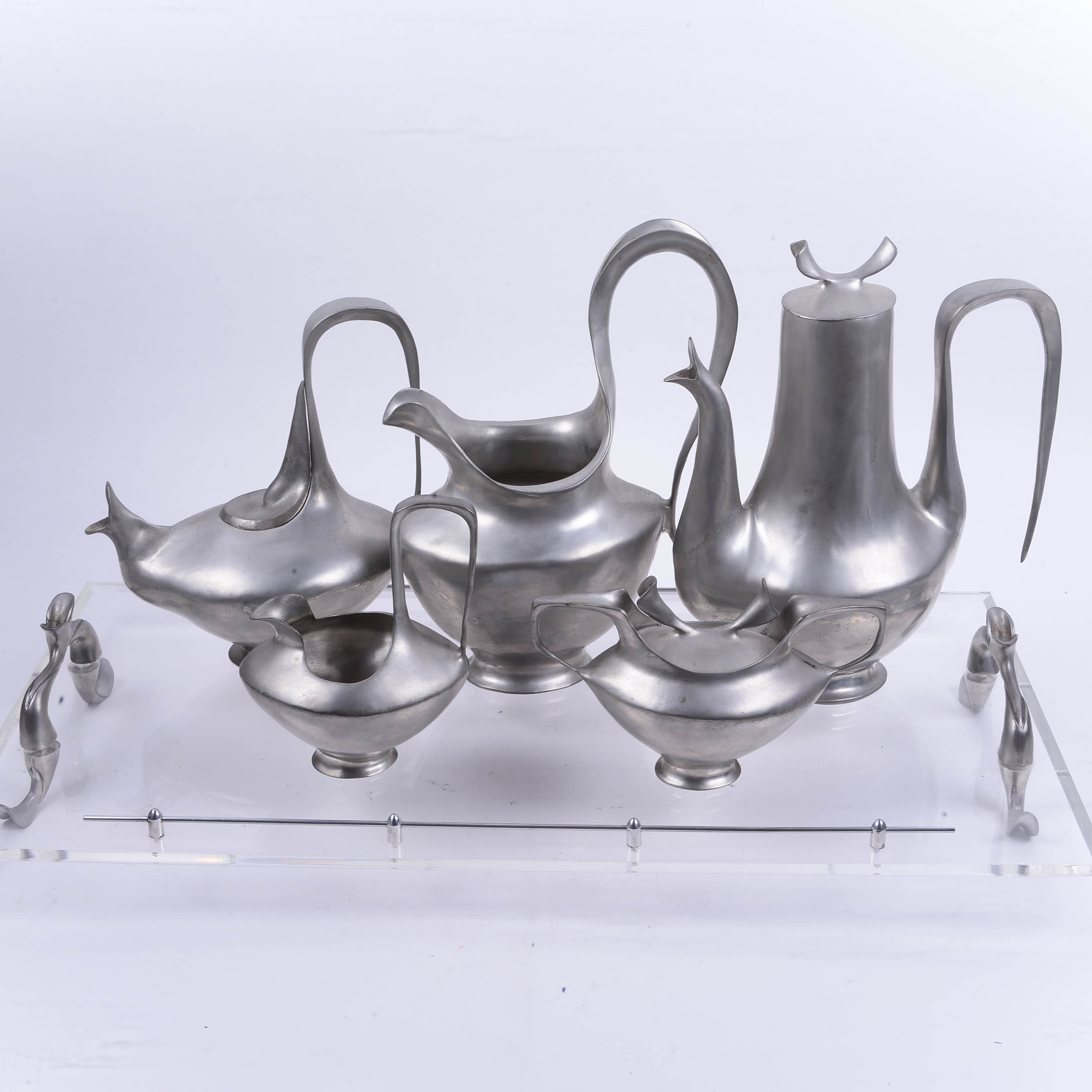 Castor Cooper "Modernist" Pewter Tea Set and Tray