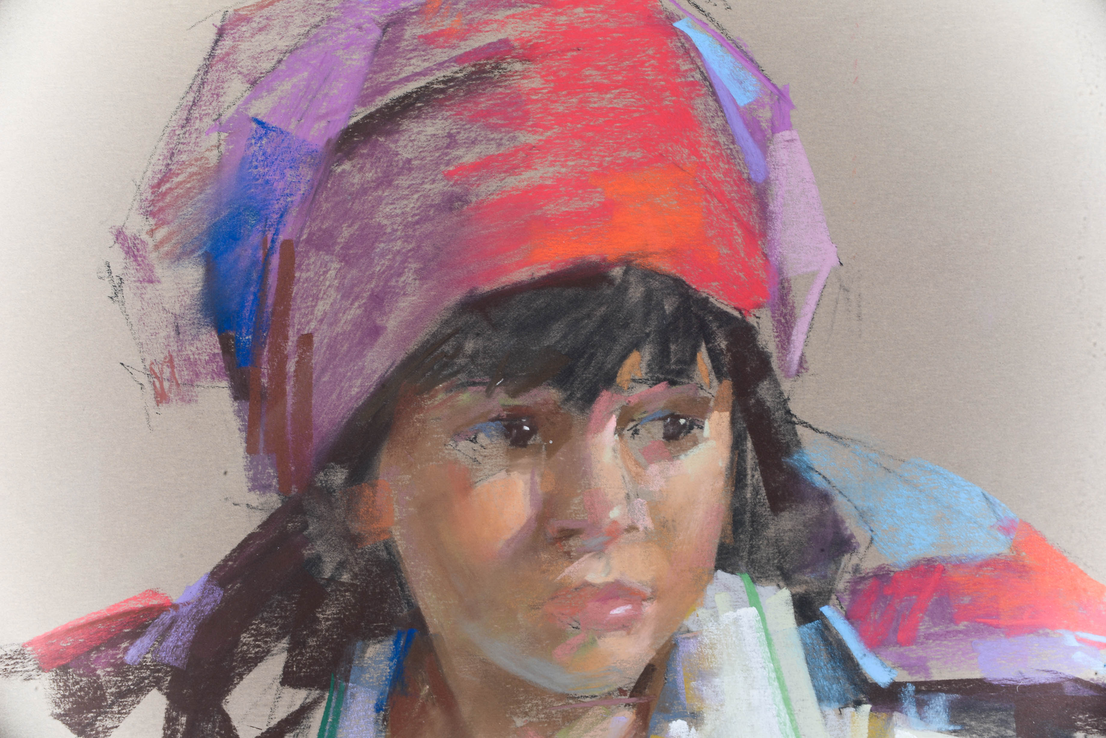 Signed Ted Robertson Oil Pastel Drawing "Demo"