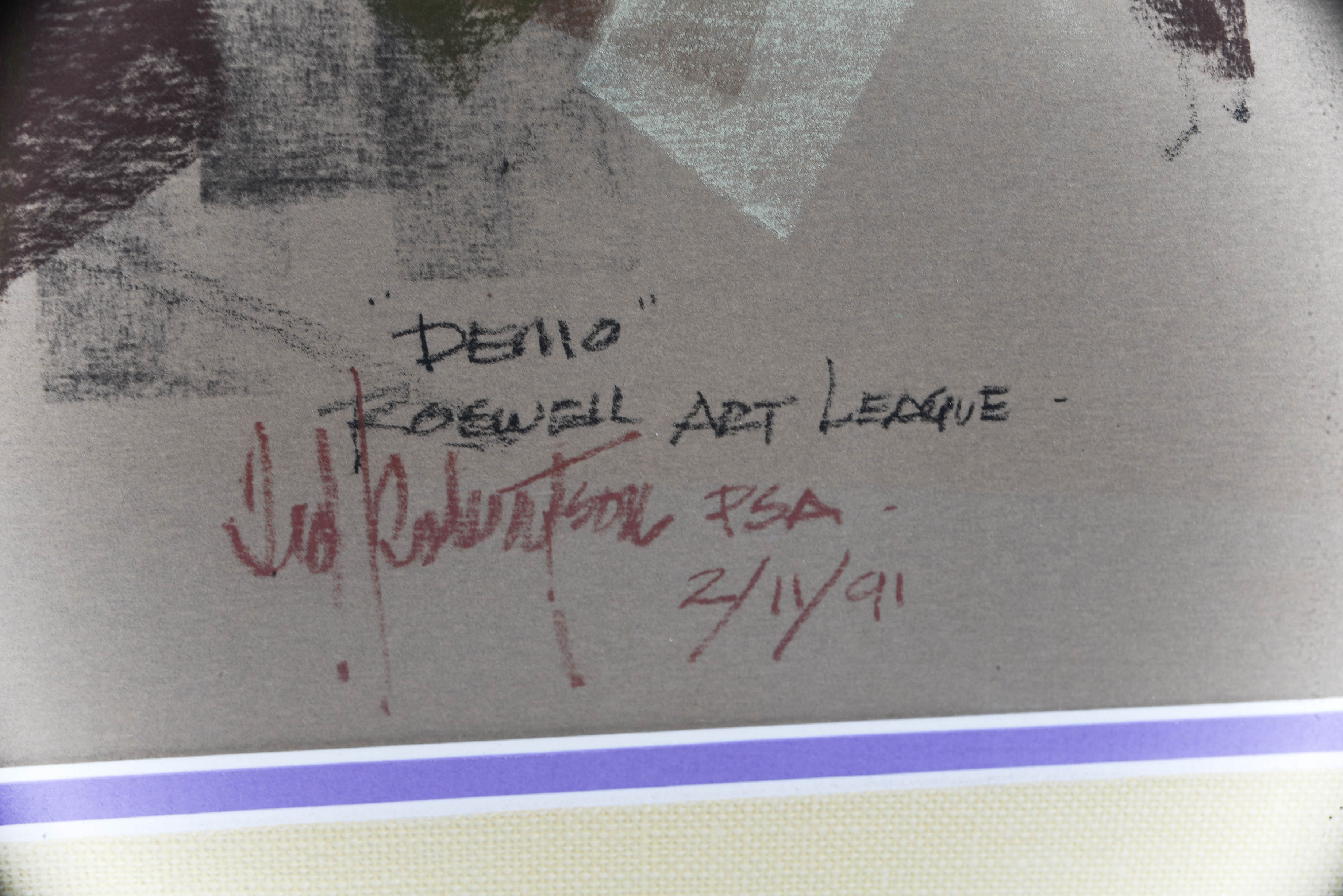 Signed Ted Robertson Oil Pastel Drawing "Demo"