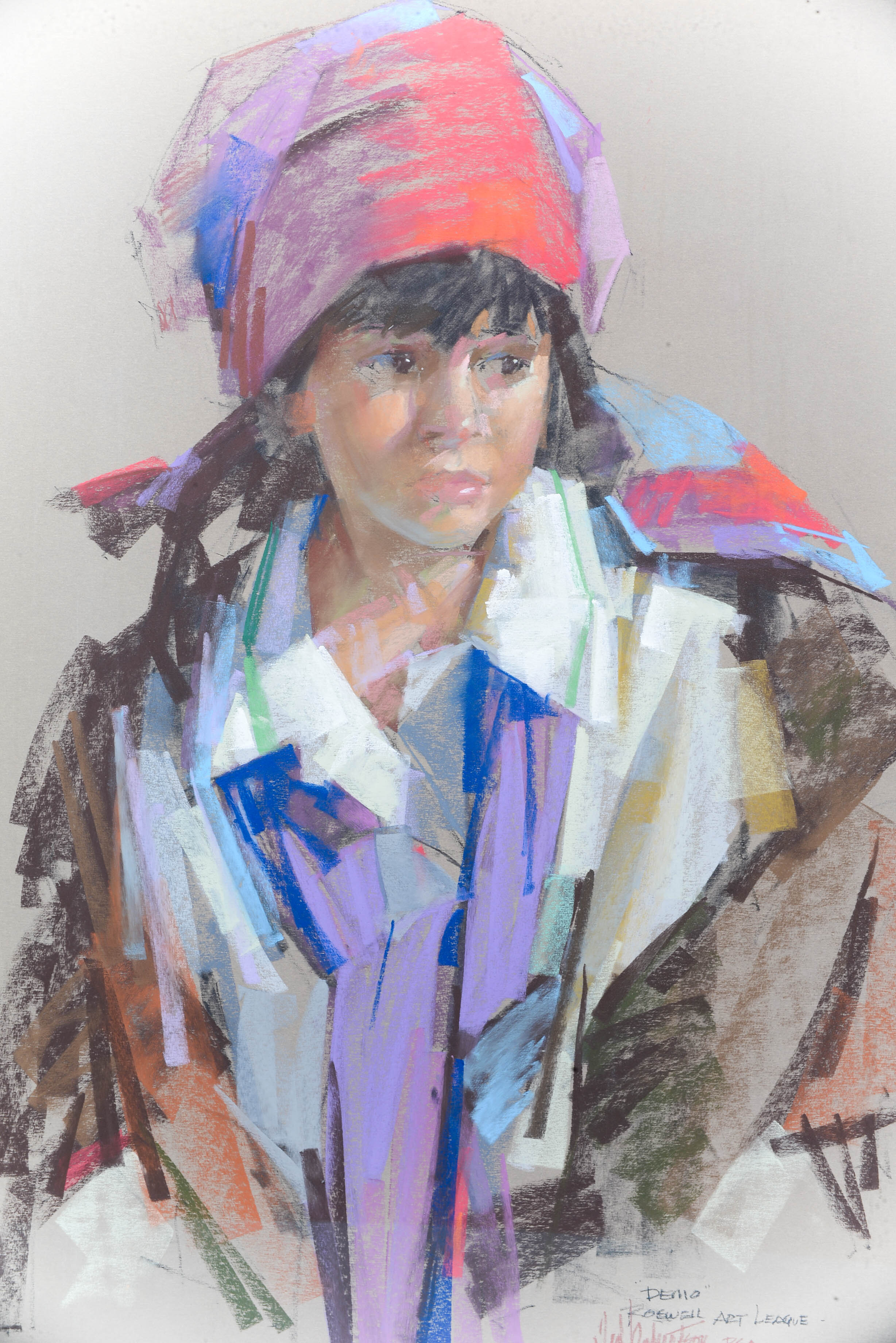 Signed Ted Robertson Oil Pastel Drawing "Demo"