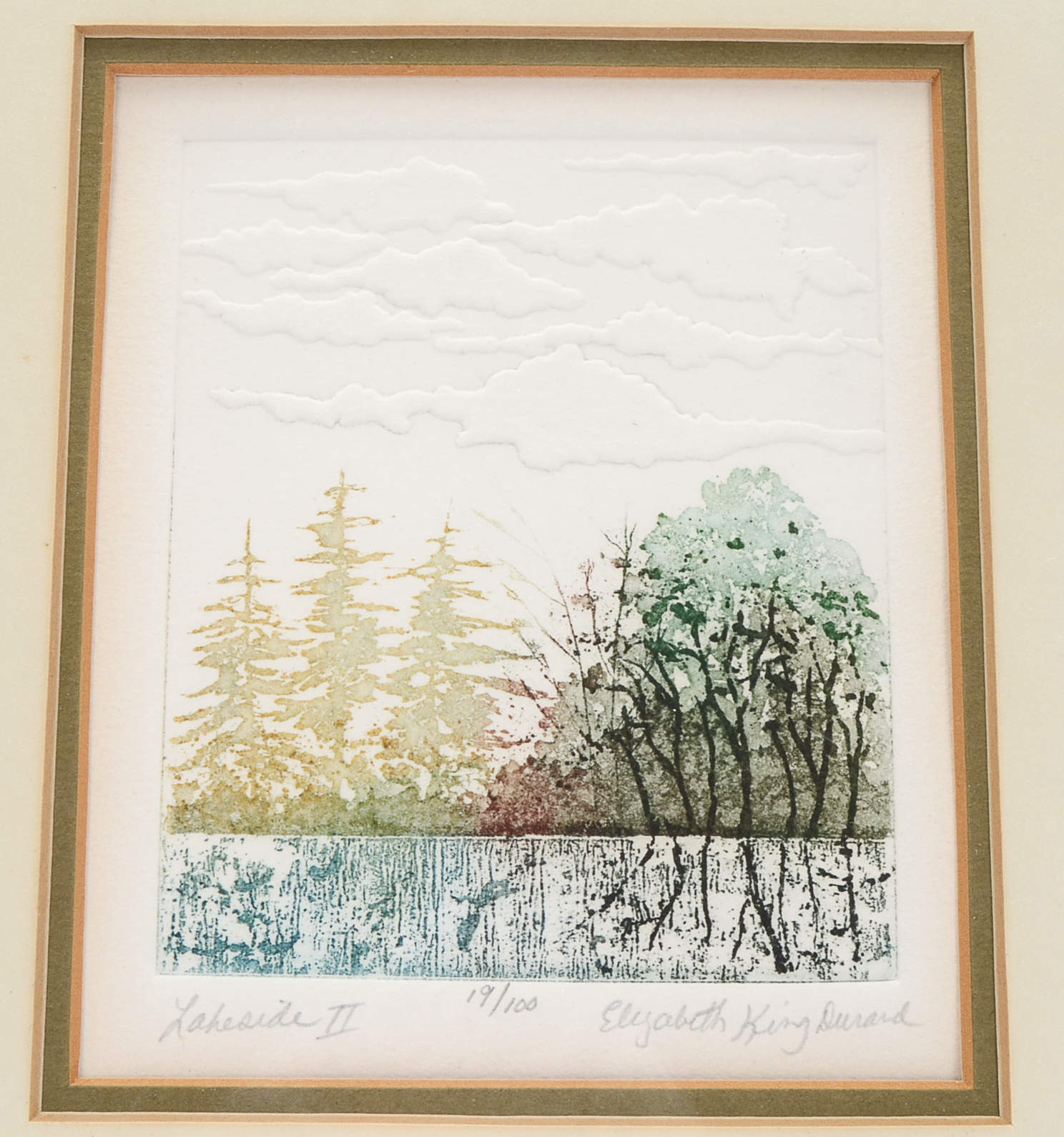 Elizabeth King Durand Signed Limited Edition Embossed Etching with Aquatint "Lakeside II"