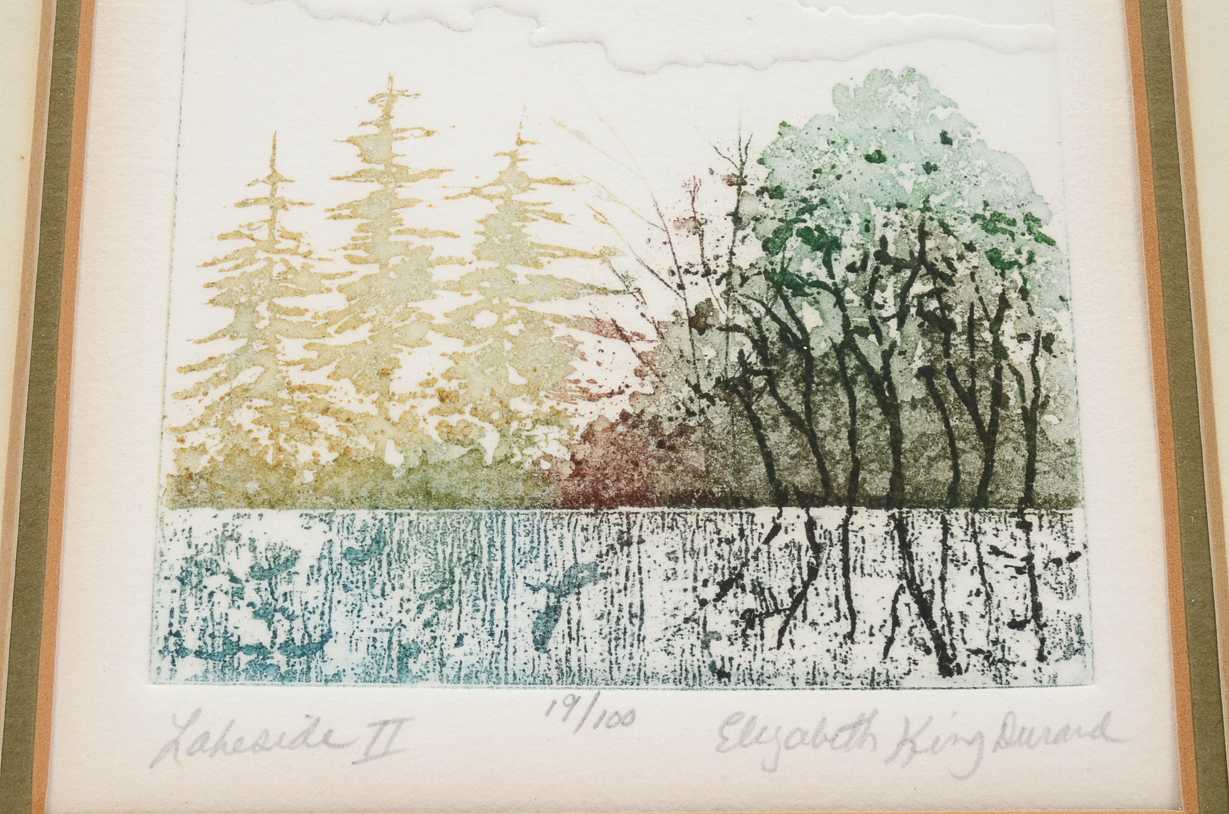 Elizabeth King Durand Signed Limited Edition Embossed Etching with Aquatint "Lakeside II"