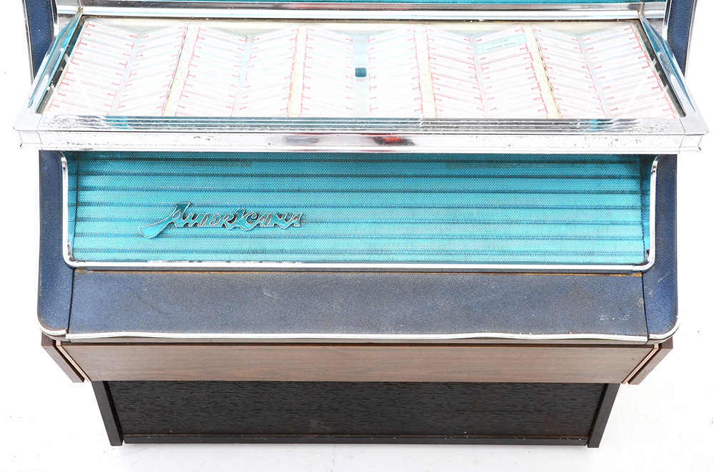 Wurlitzer "Americana" Vinyl Jukebox c. 1970s with Records and Accessories