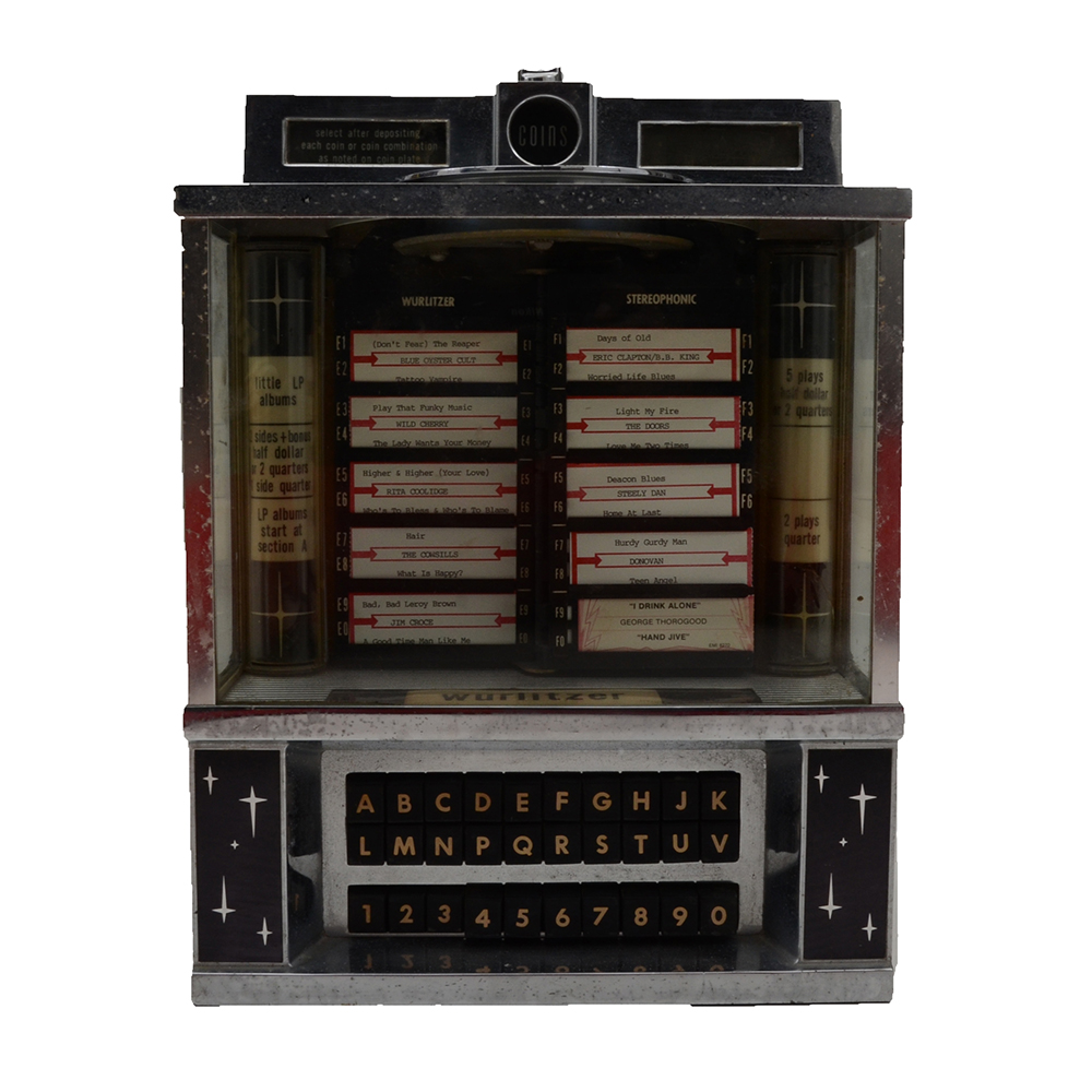 Wurlitzer "Americana" Vinyl Jukebox c. 1970s with Records and Accessories