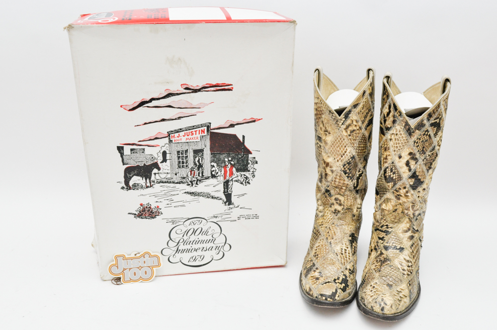Justin Boots 100th Platinum Anniversary Snakeskin Cowboy Boots