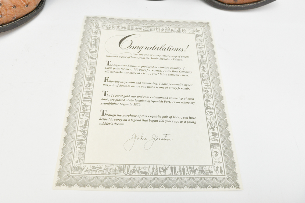 Justin Signature Edition Signed Cowboy Boots with Diamond Inset