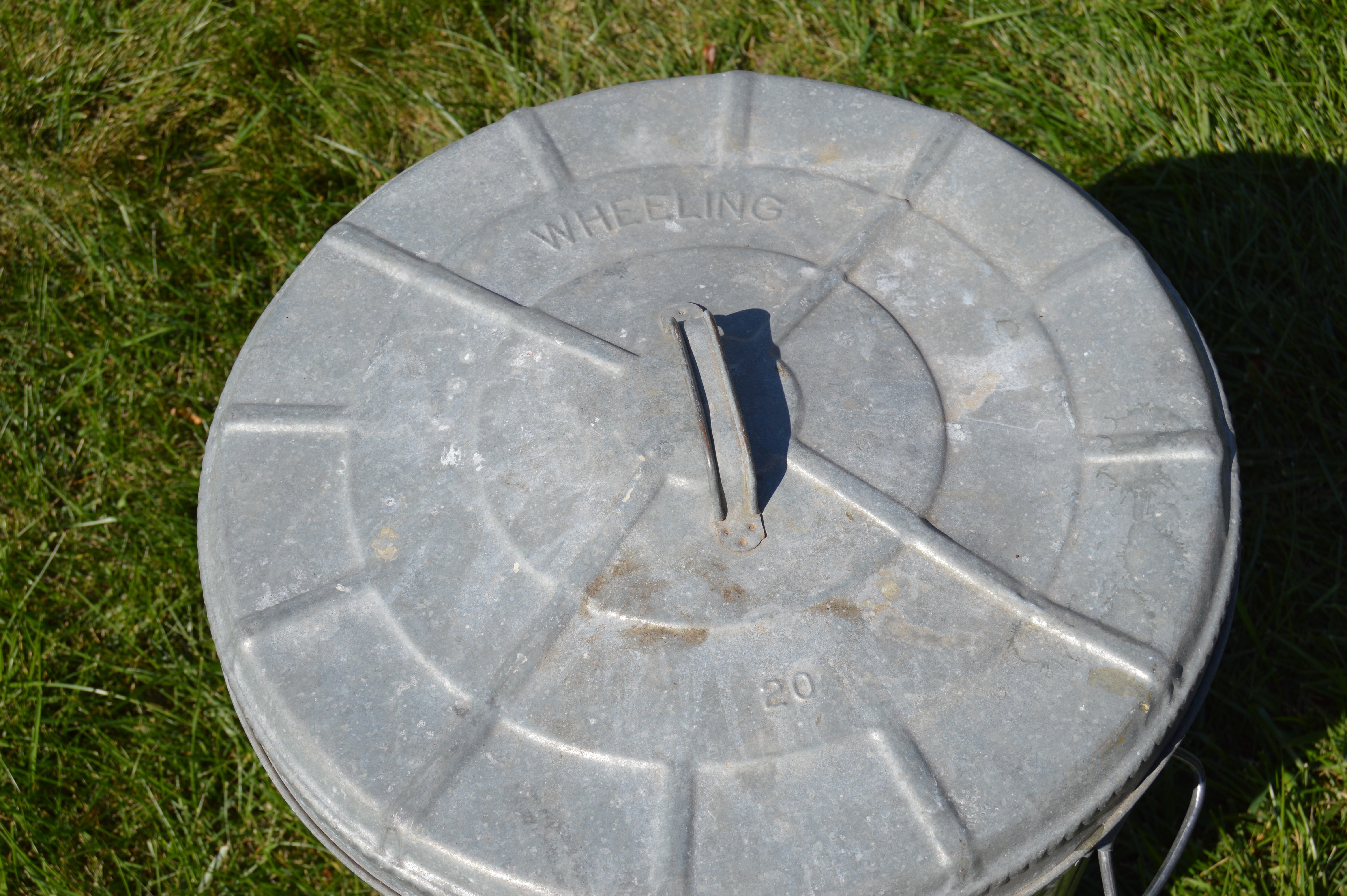 Two Vintage Wheeling Metal Trash Cans