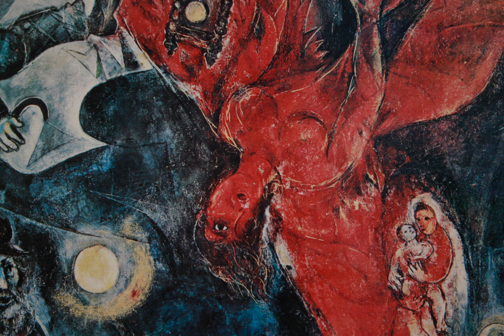 Vintage Offset Lithograph on Board After Chagall's "Fallen Angel"