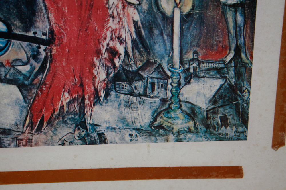 Vintage Offset Lithograph on Board After Chagall's "Fallen Angel"