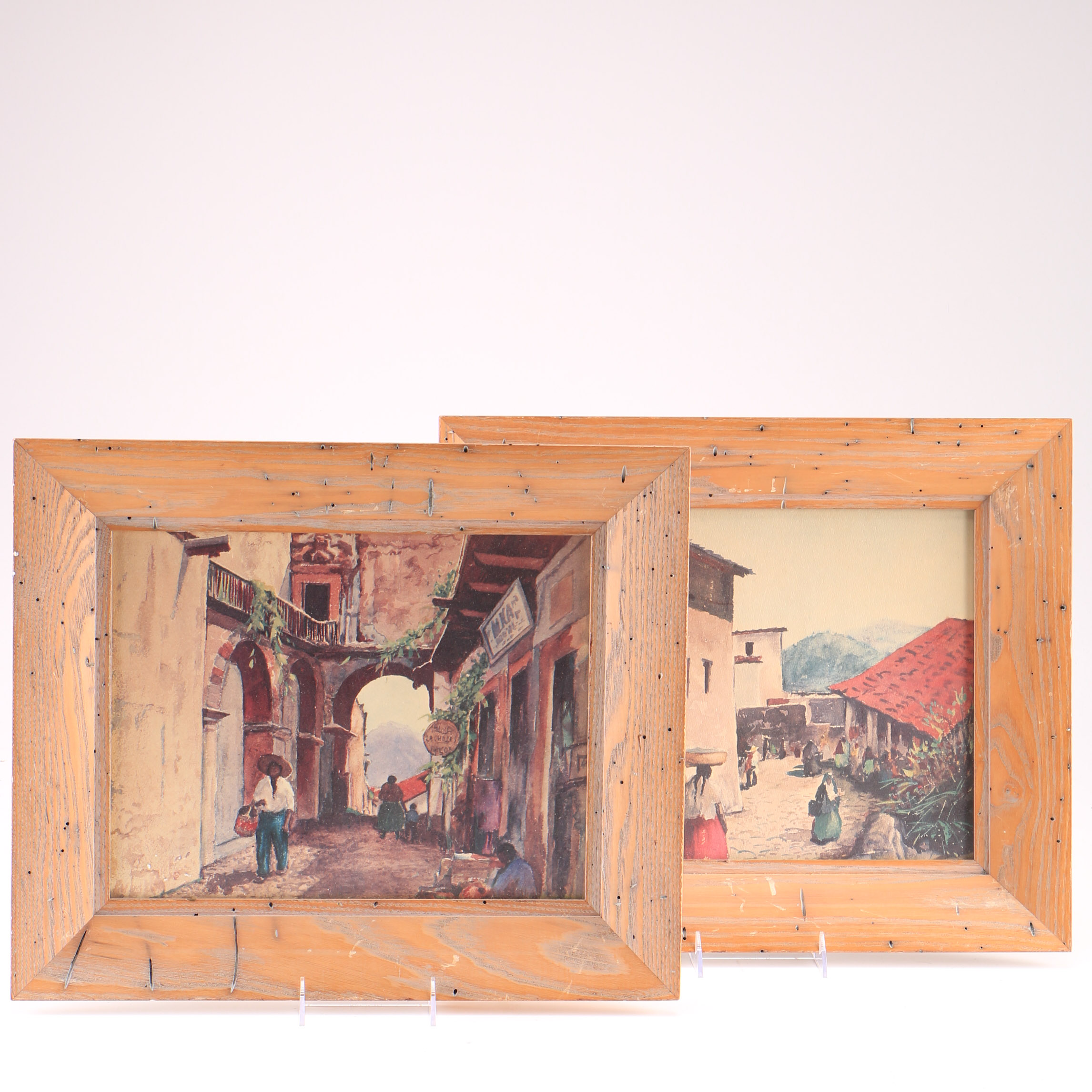 Dick Crocker Pair of Offset Lithographs Mexican Street Scene