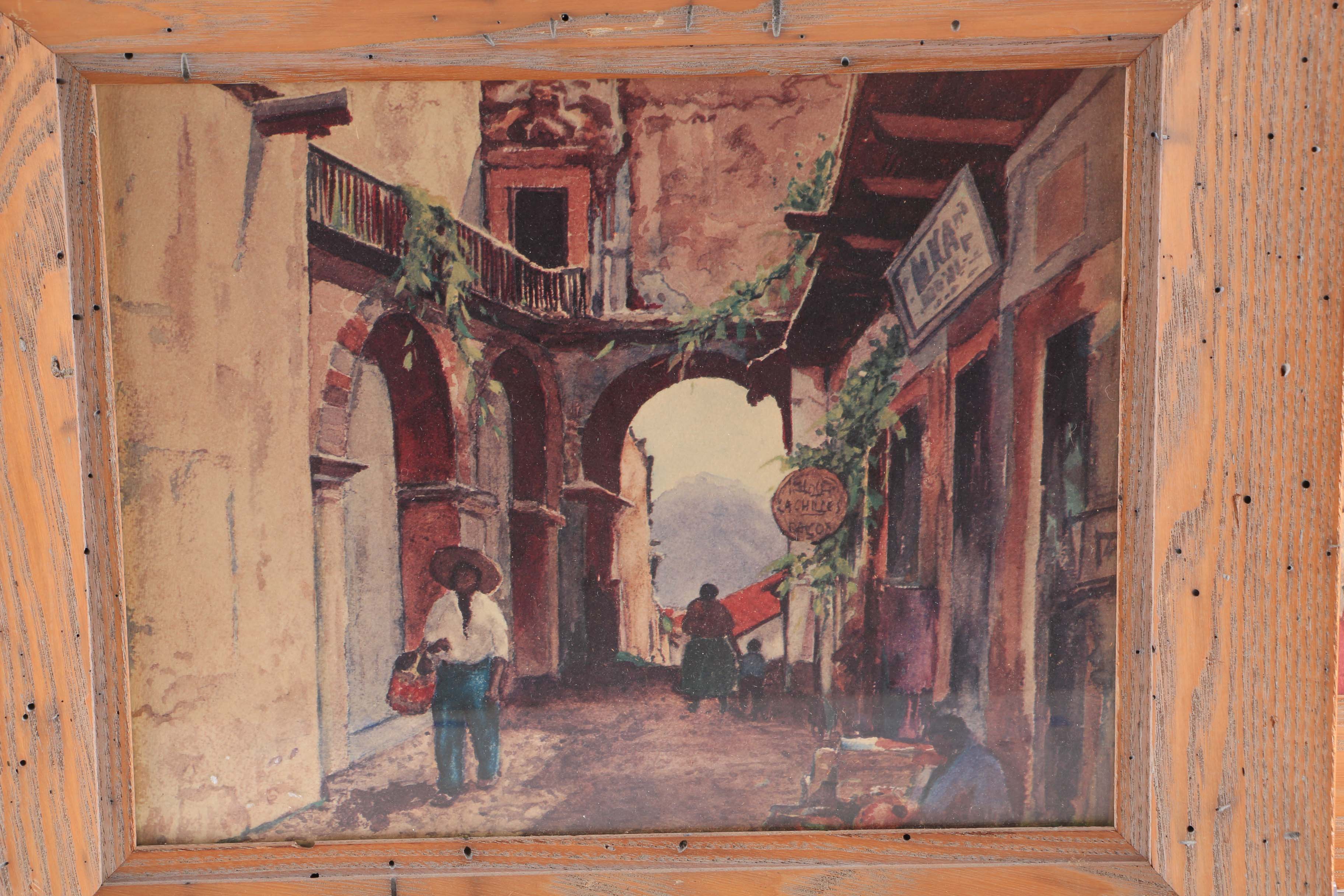 Dick Crocker Pair of Offset Lithographs Mexican Street Scene