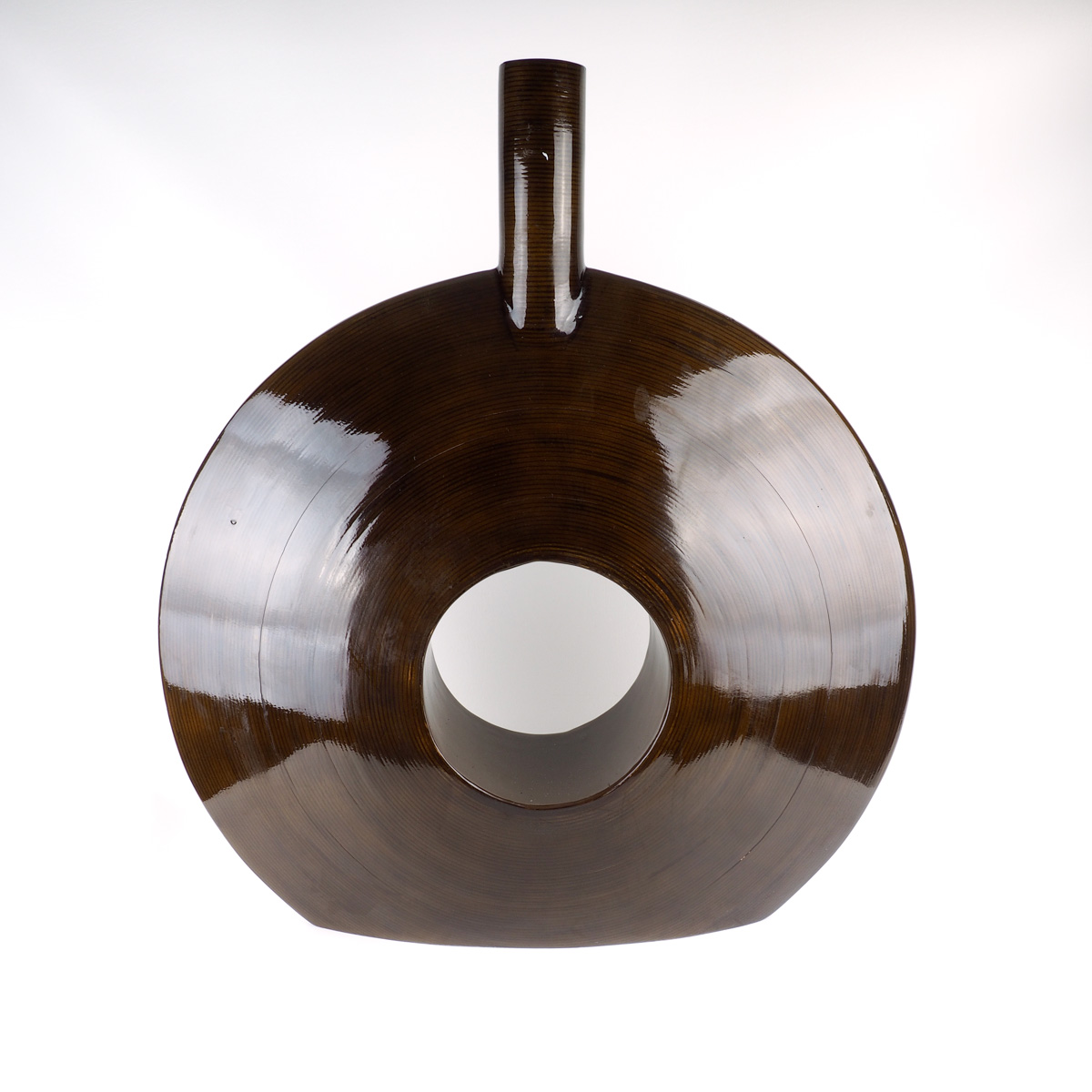 Brown Lacquered Wood Decorative Vase
