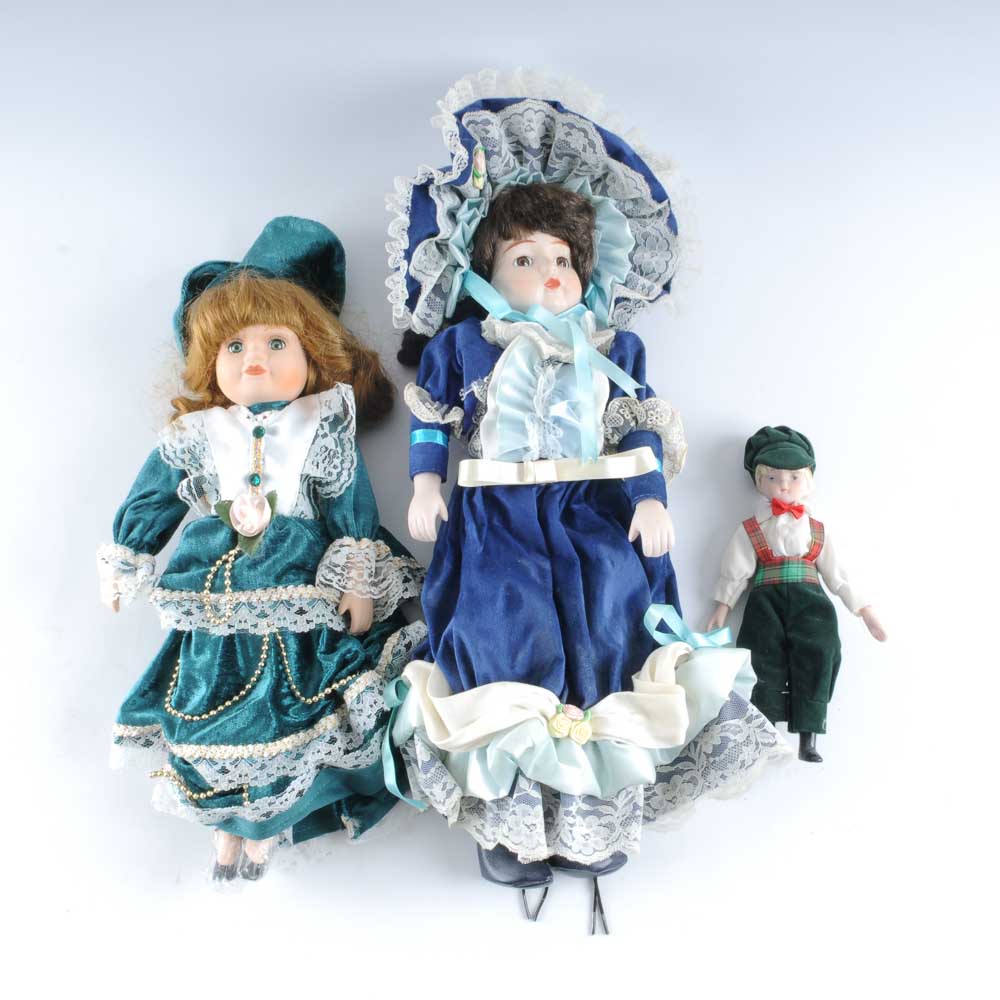 Assortment of Vintage Victorian Style Porcelain Dolls