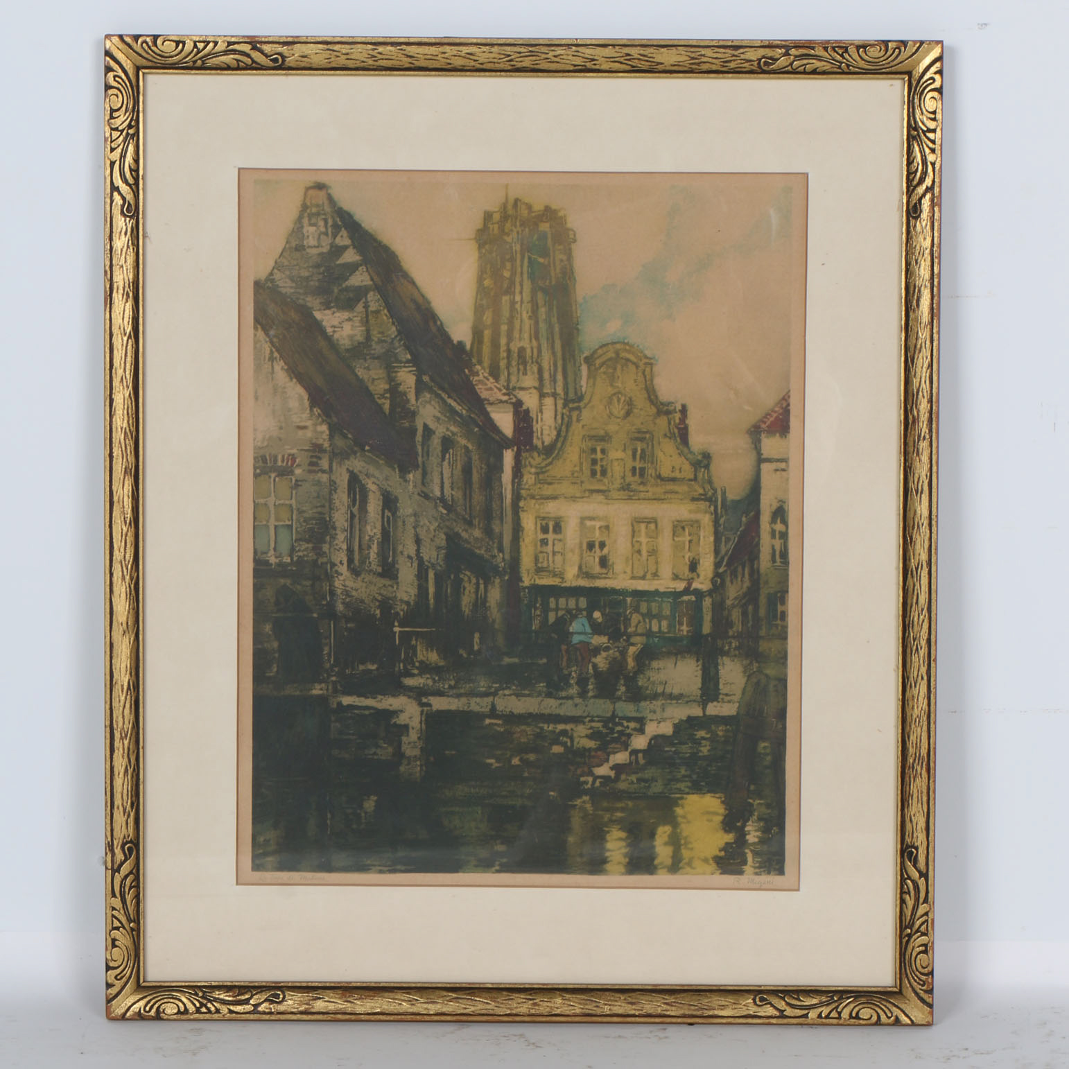 R. Migini Townscape Framed Lithograph