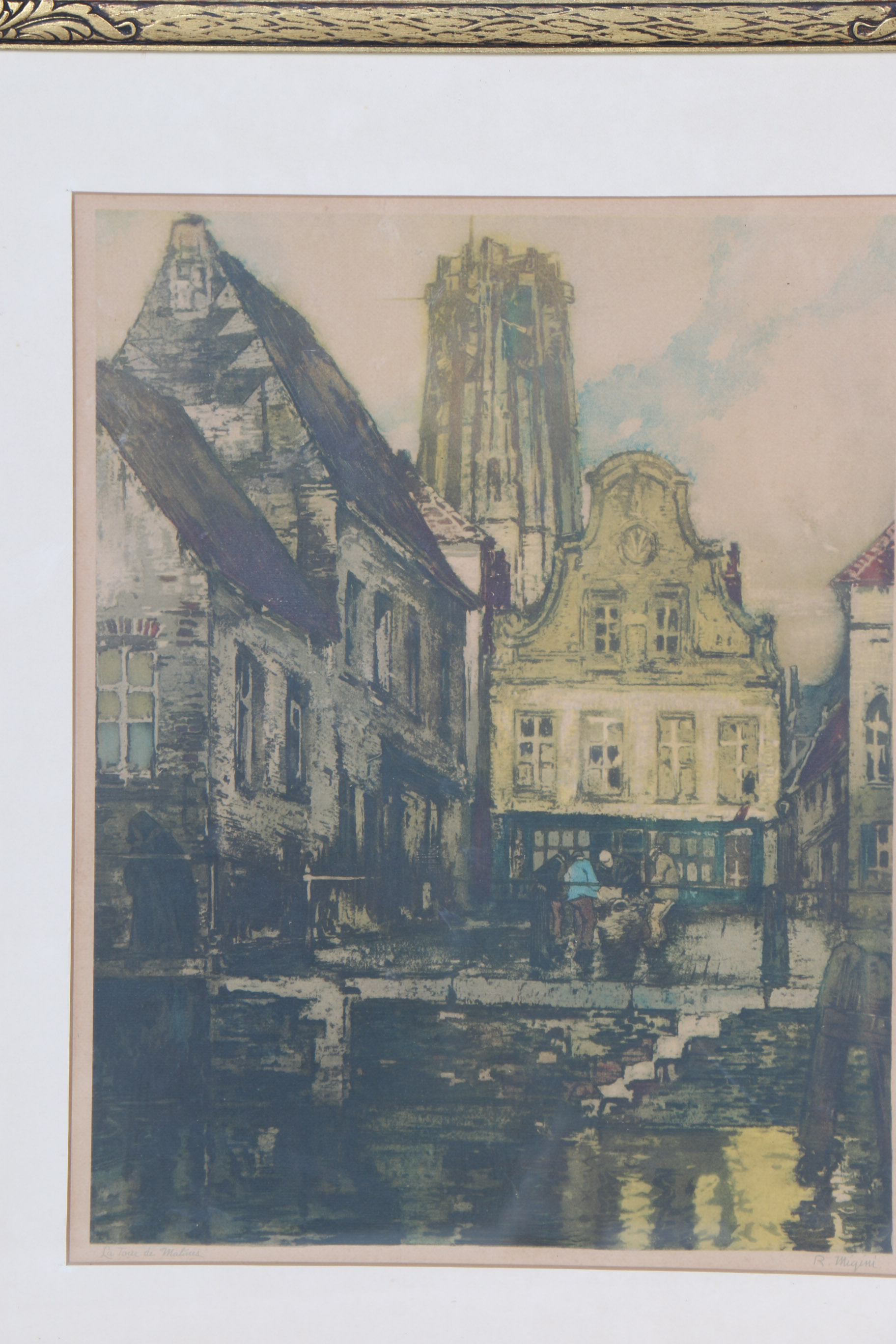 R. Migini Townscape Framed Lithograph