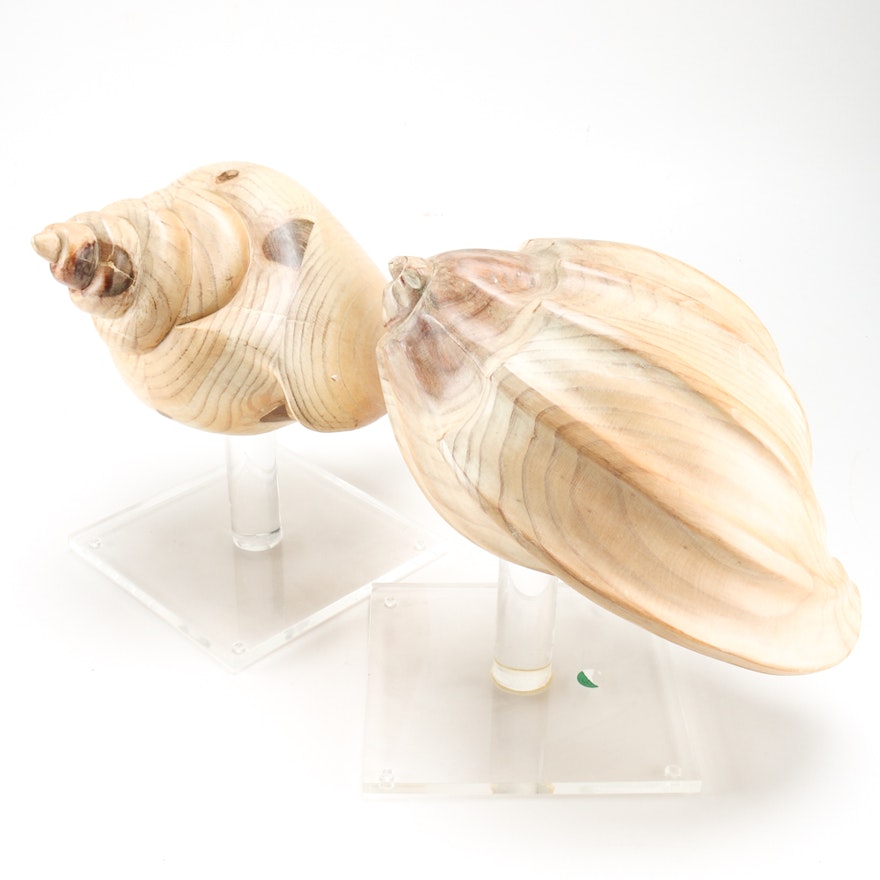 Carved Wooden Sea Shell Decor