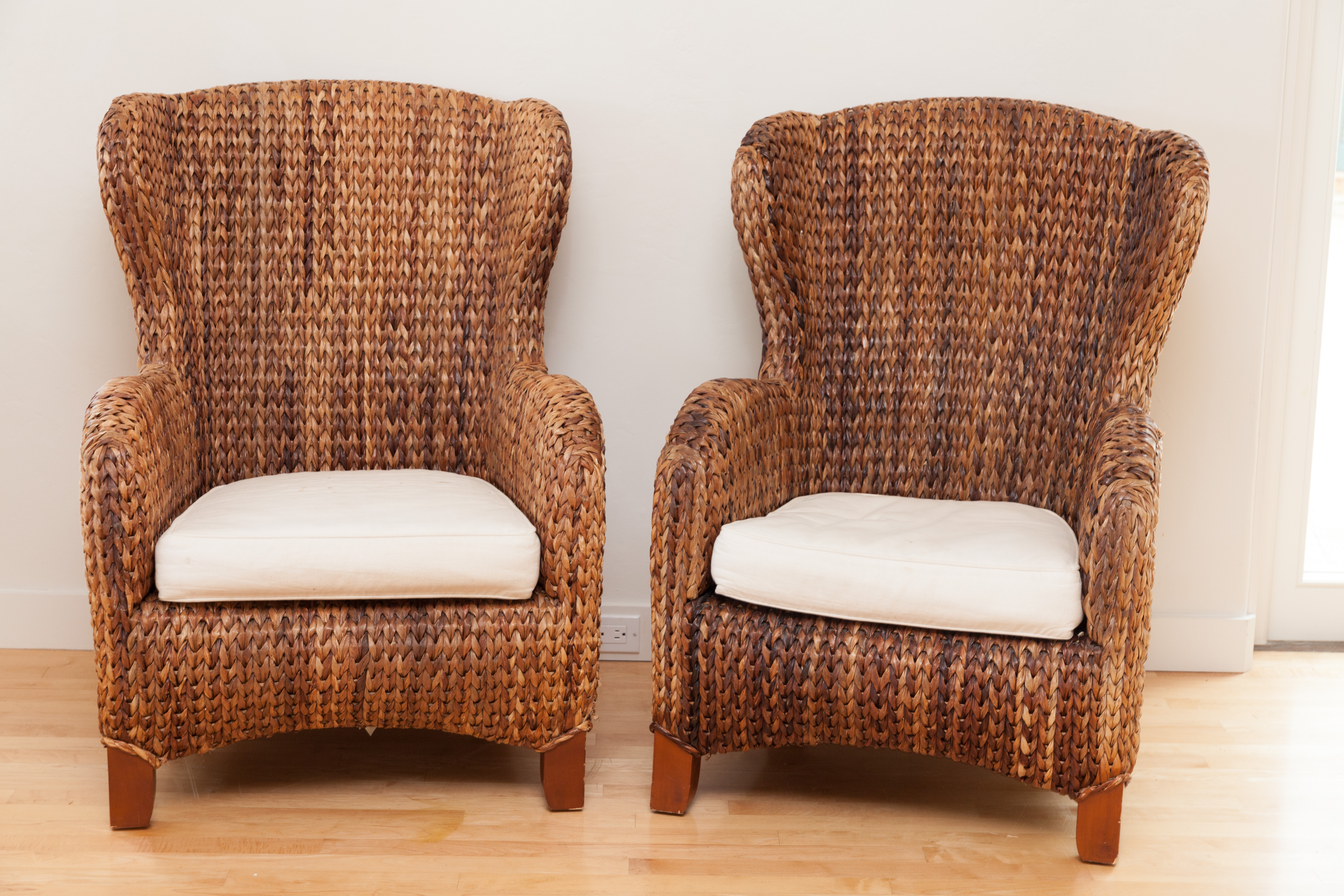 Contemporary "Seagrass Collection" Wing Chairs by Pottery Barn