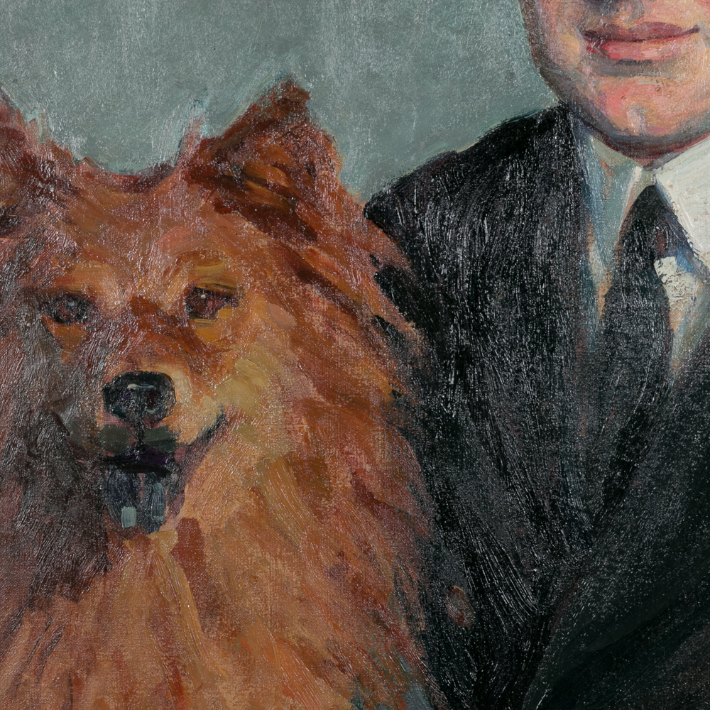 Emily B. Waite Naval Lieutenant with Dog Oil on Canvas