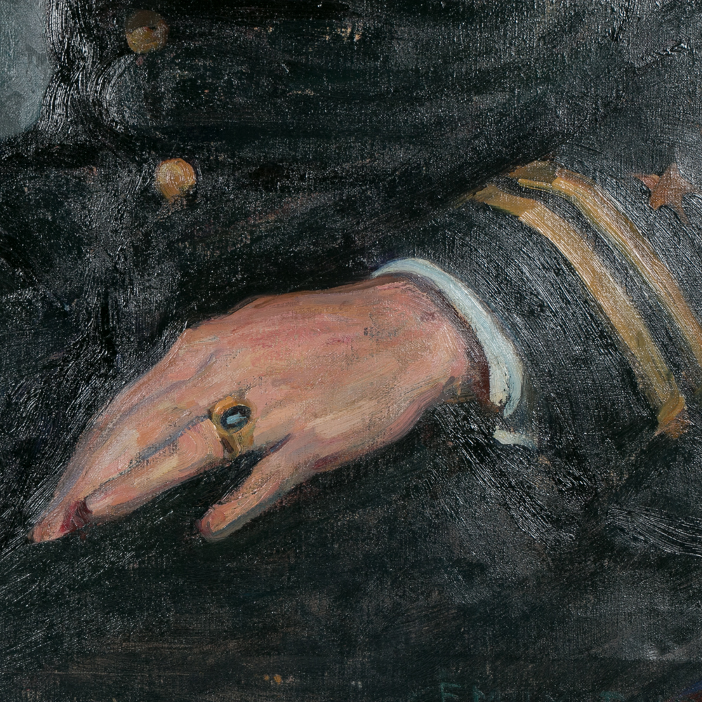 Emily B. Waite Naval Lieutenant with Dog Oil on Canvas