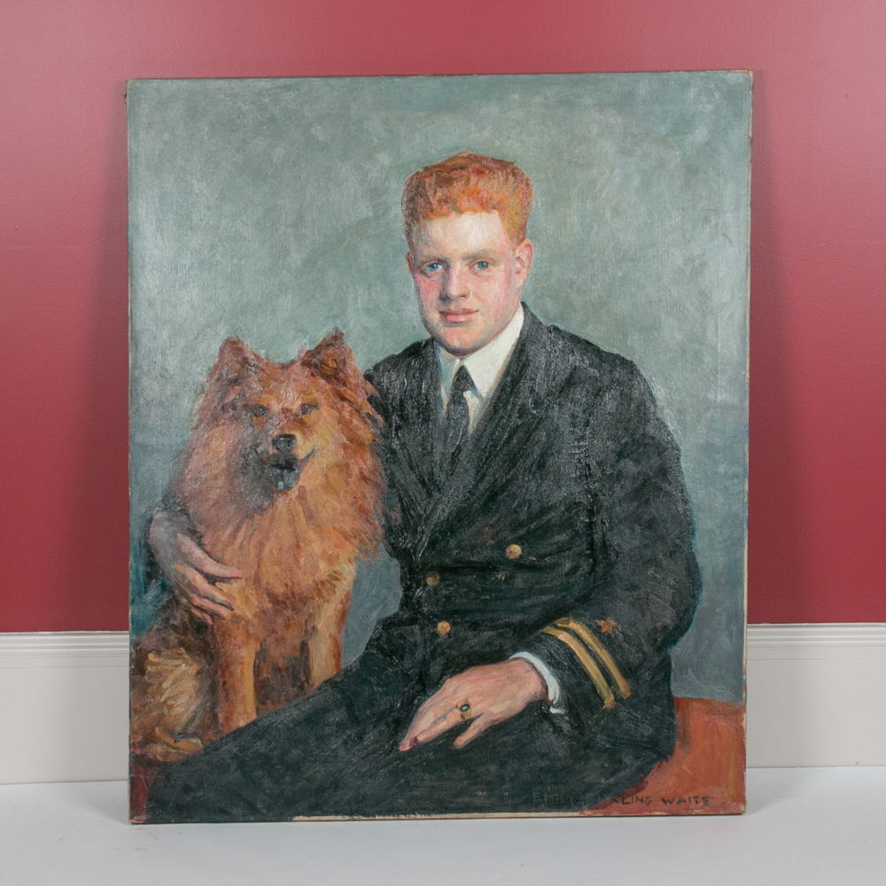 Emily B. Waite Naval Lieutenant with Dog Oil on Canvas