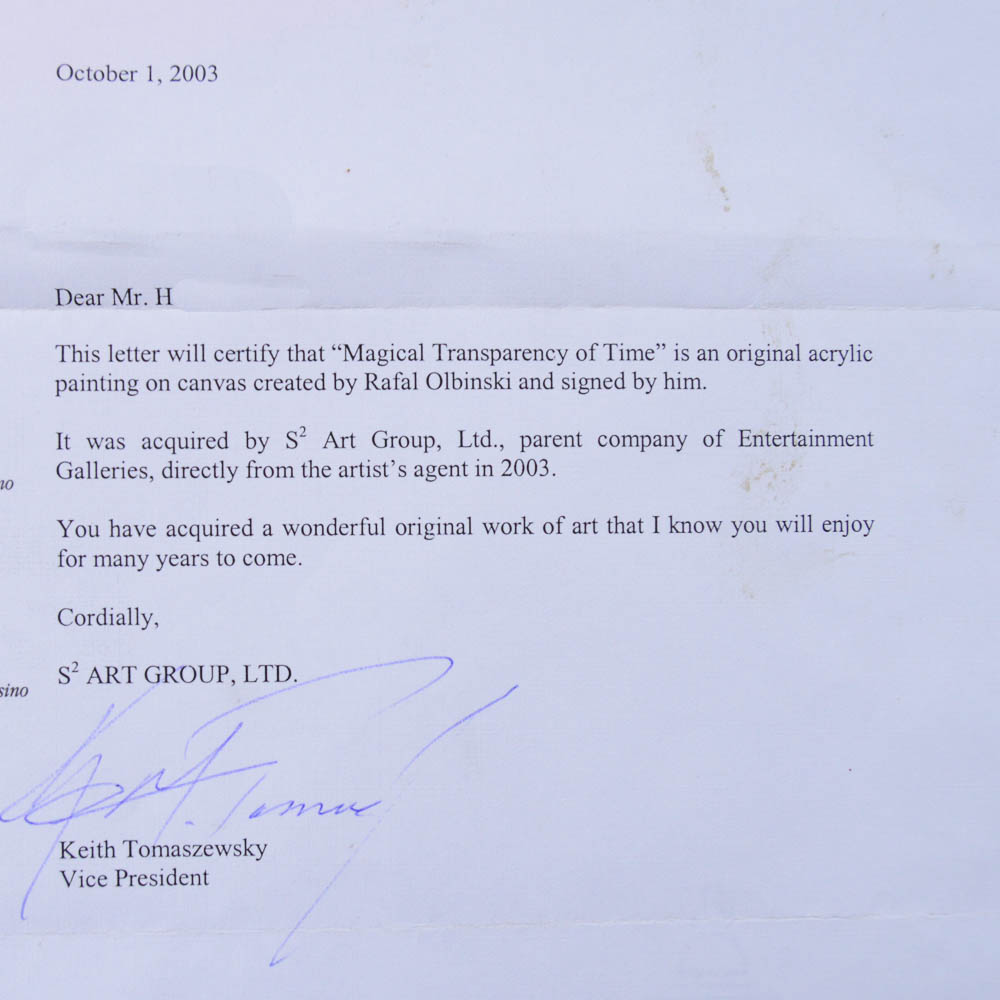 Original Rafal Olbinski Painting Titled "Magical Transparency of Time"