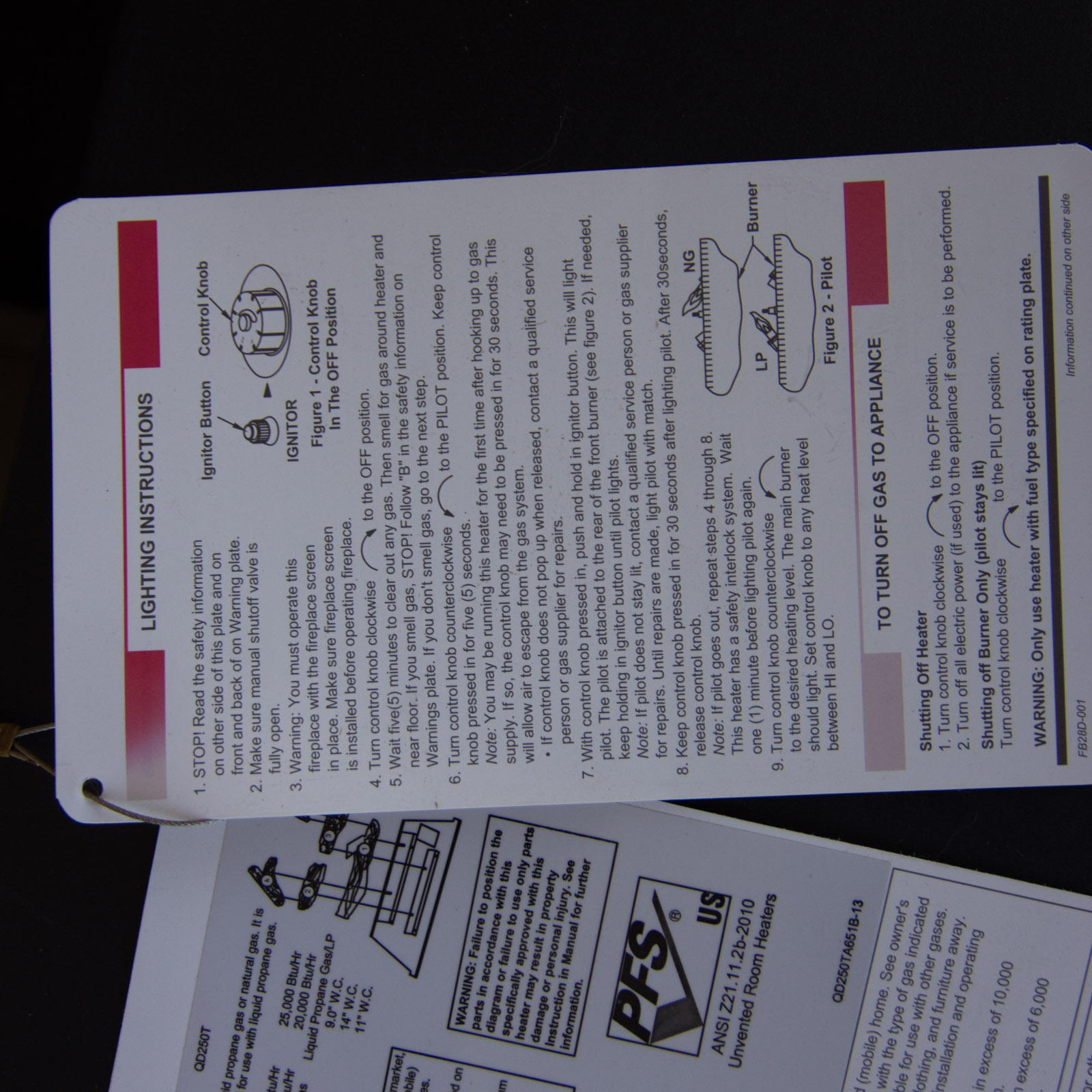 PFS Natural and Propane Gas Unvented Room Heater