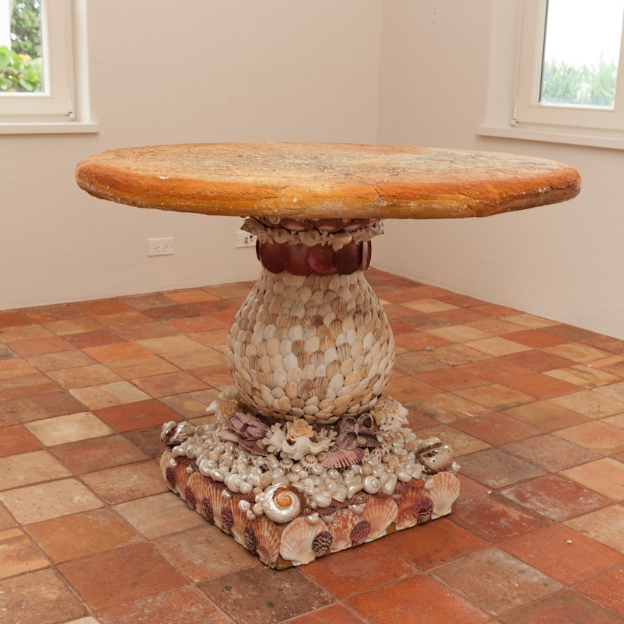 Unique Round Stone and Shell Table